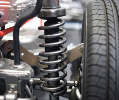 Close up of automobile shock absorbers and springs