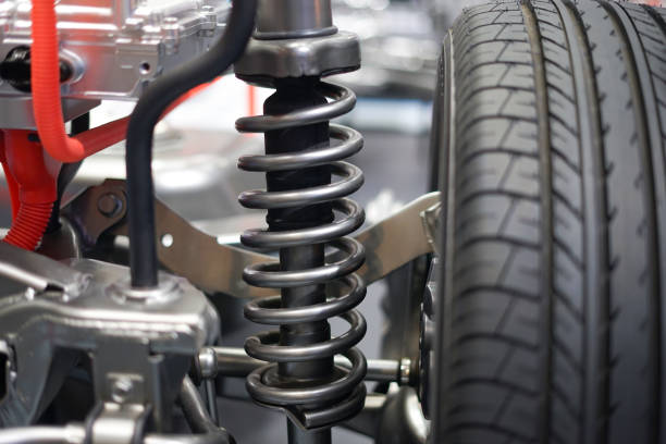 Close up of automobile shock absorbers and springs